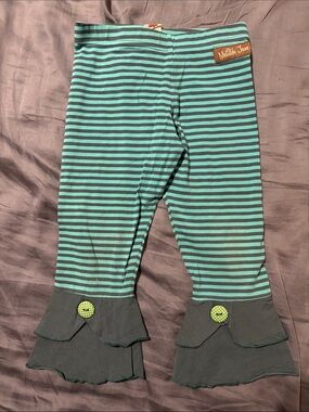 Matilda Jane Teal & Gray Striped (fins) Ruffle Hem Leggings